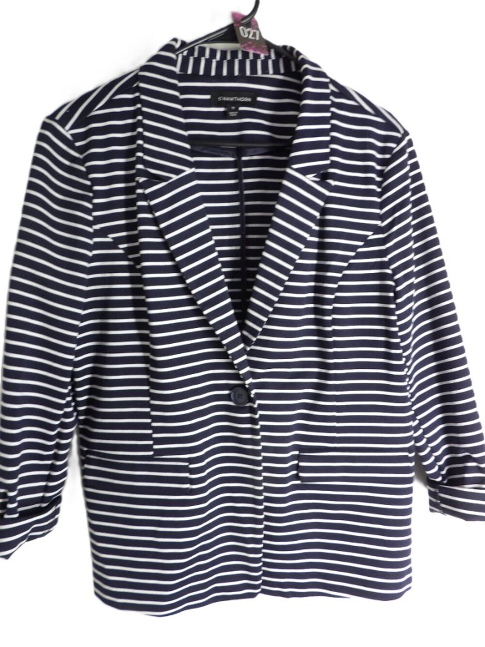 Hawthorn, navy blue and white striped blazer jacket with faux pockets - Picture 4 of 6